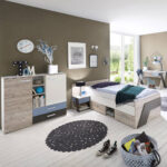 Jugendzimmer Komplett Mit Schreibtisch 4-Teilig Leeds-10 In Sandeiche Nb.  Mit Weiß, Lava Und Denim Blau with Jungen Schlafzimmer Komplett