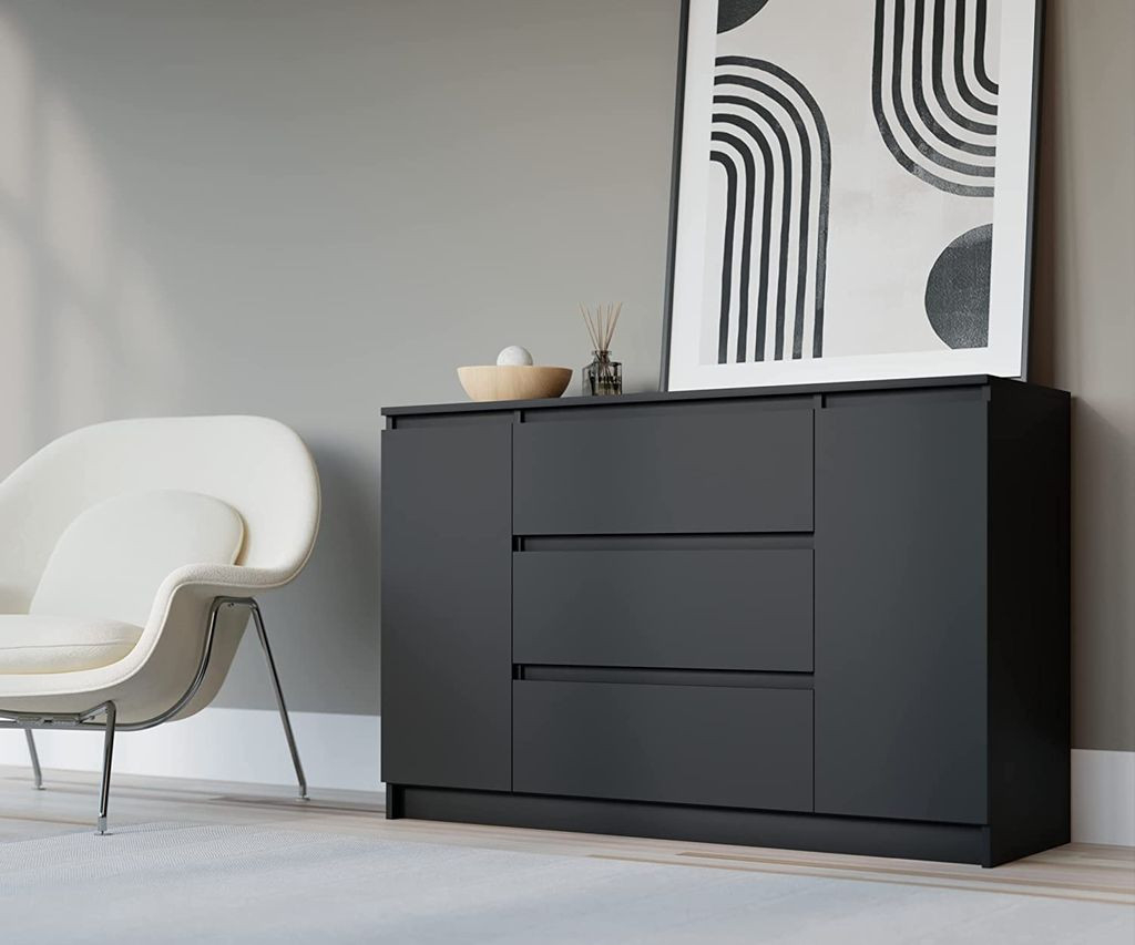 Kommode 140 Cm Mit 2 Türen Und 3 Schubladen In Schwarz - Modernes Sideboard  Mit Viel Stauraum - 140 X 78 X 39Cm (B/H/T) Sideboard Wohnzimmer, with regard to Sideboard Für Schlafzimmer