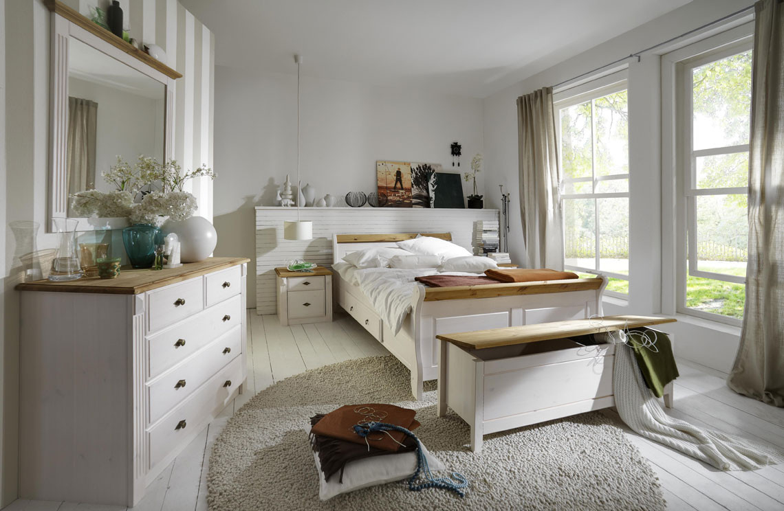 Massivholz Schlafzimmer Komplett Set Weiß Gelaugt Landhausstil within Landhaus Schlafzimmer Weiß