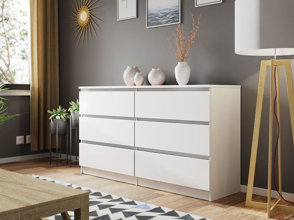 Mirjan24 Kommode Malwa M6 140, Stilvoll Sideboard Mit 6 Schubladen,  Schlafzimmer Highboard, Modern Kollektion (Weiß) inside Sideboard Weiß Schlafzimmer