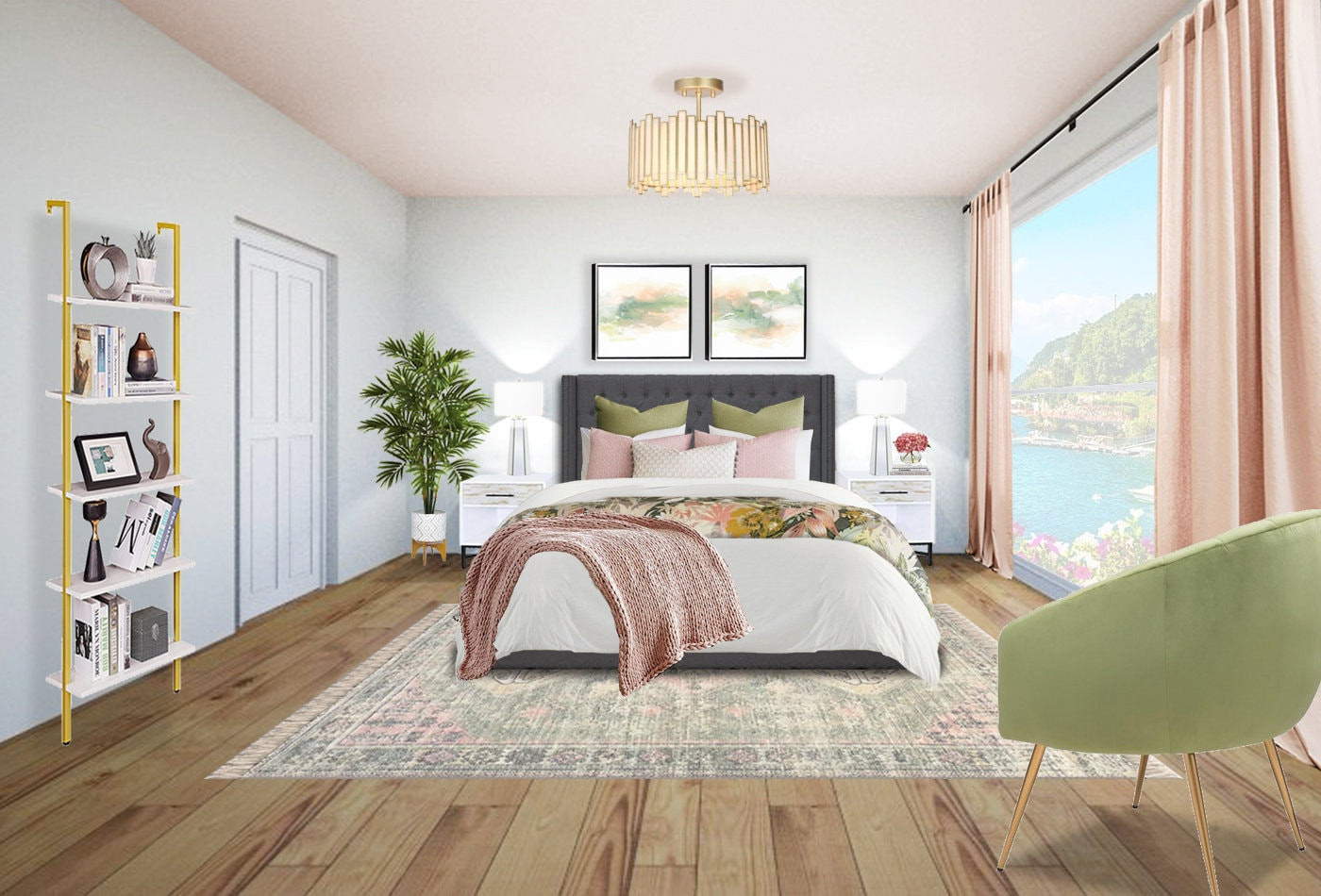 3D Rendern Glam Schlafzimmer Online Interior Design Blush with regard to Window Color Vorlagen Schlafzimmer