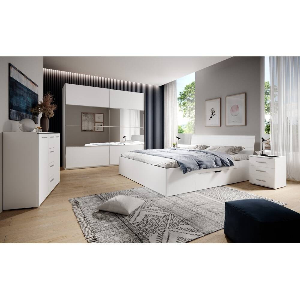 Schlafzimmer Komplett Möbel-Set Inkl. Schwebetürenschrank, Kommode Und 2  Nachttischen In Weiß Birmingham-83 Liegefläche 180X200 Cm with regard to Schlafzimmer Weiß