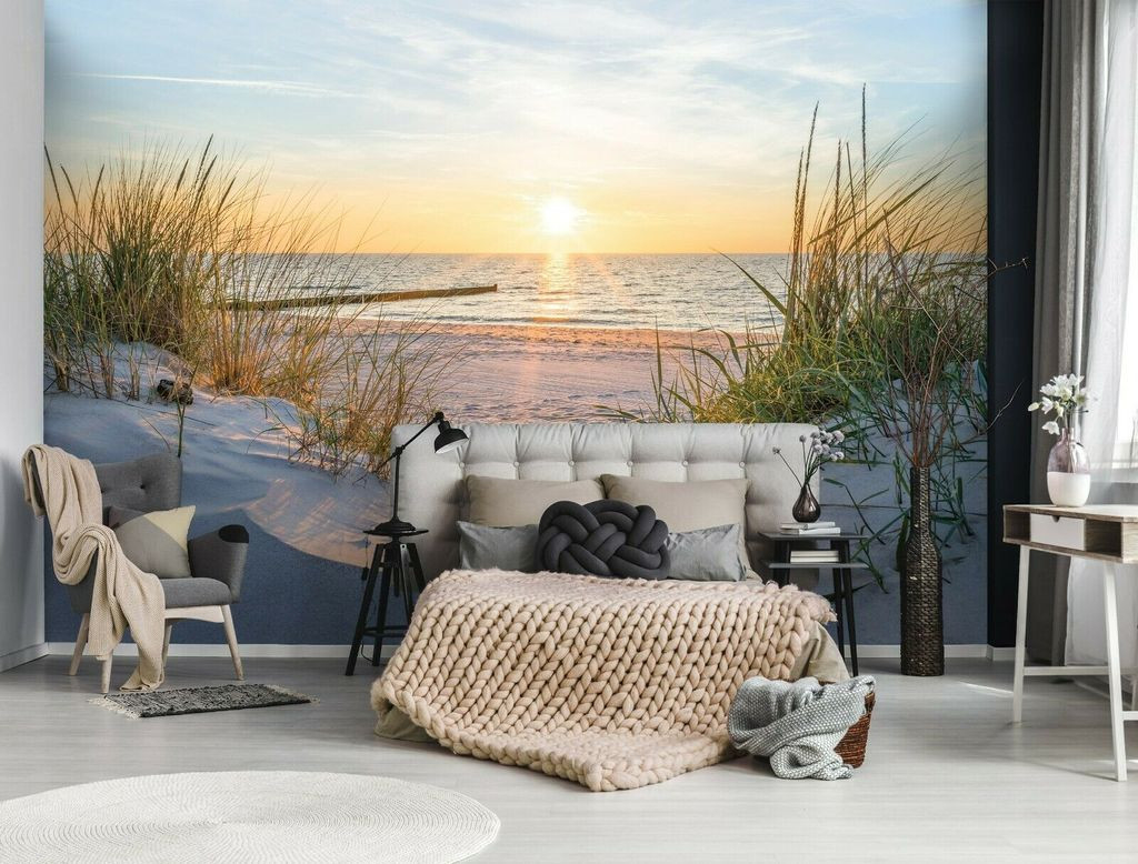 Vlies Fototapete Strand Meer Ostsee (368X254Cm - 4 Bahnen) Inkl. Kleister -  Dünen Sonne 3D Effekt Wohnzimmer Schlafzimmer Flur Vliestapete Wandtapete in Fototapete Strand Schlafzimmer